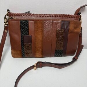 Tommy Bahama Brown Mixed Pattern Leather Crossbody